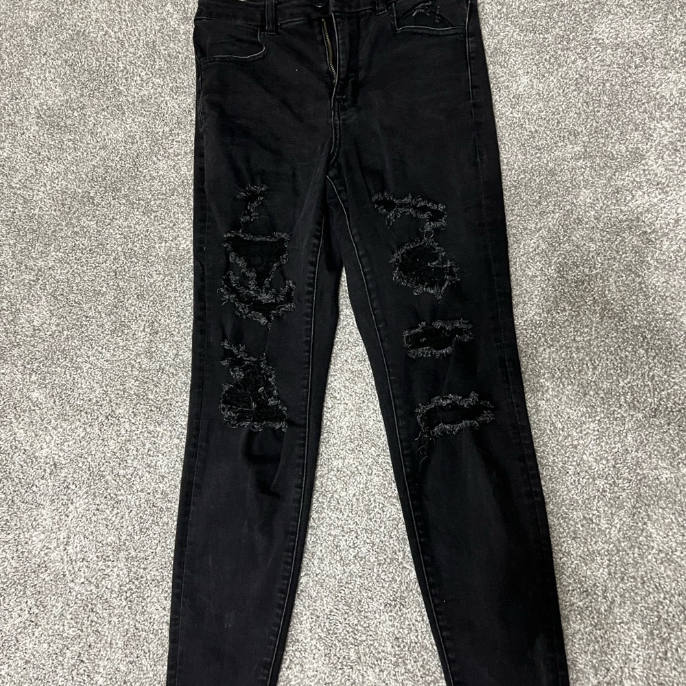American Eagle Black Distressed Skinny Jeans